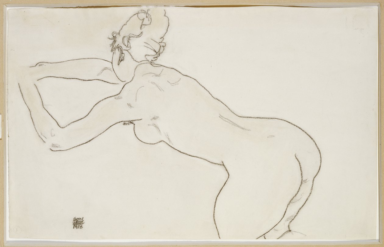 1918年，女性裸体跪着向前弯曲 作者 埃贡·席勒（Egon Schiele）