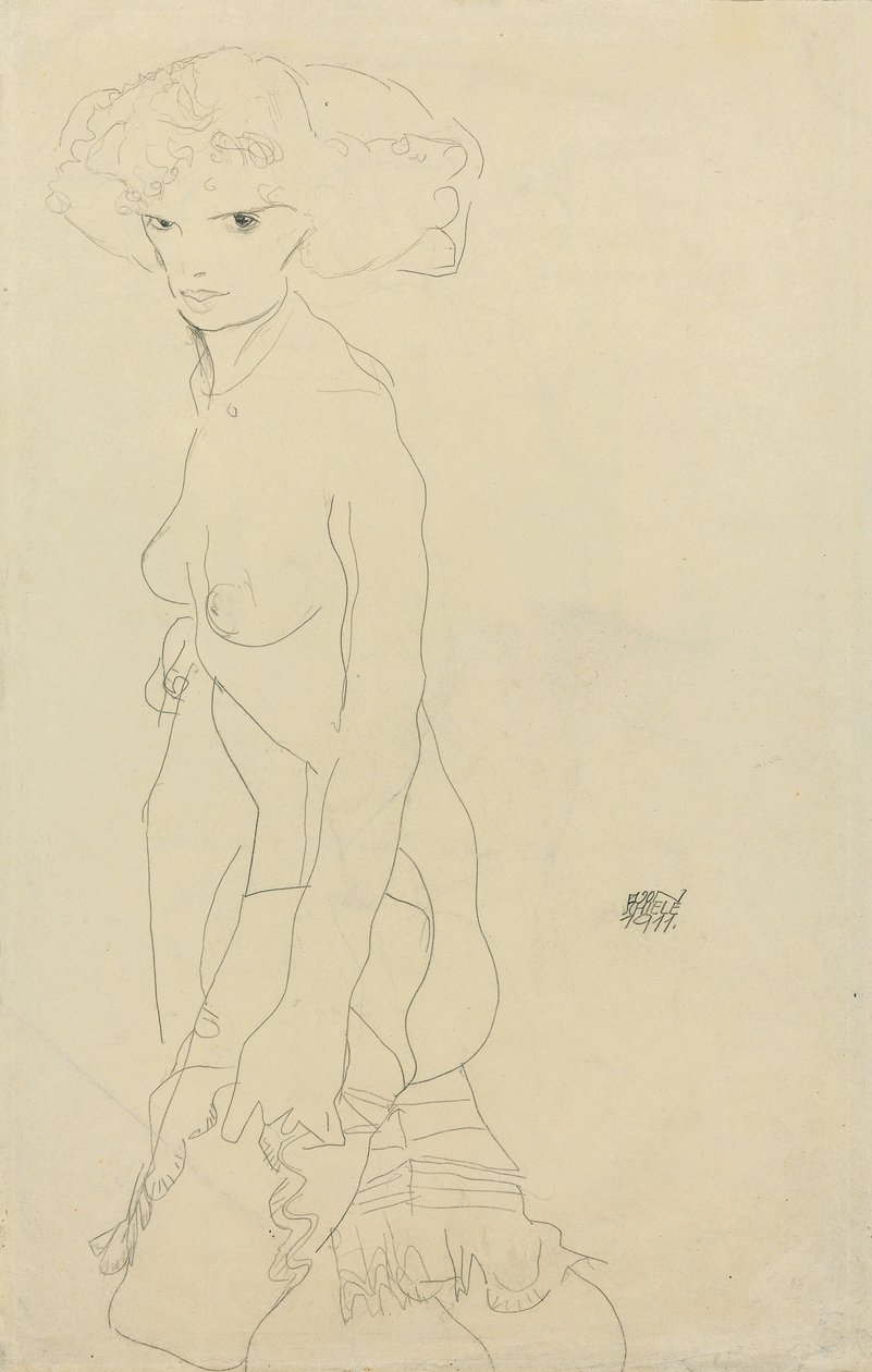 女性裸体麦琴纳克（Madchenakt），1911年 作者 埃贡·席勒（Egon Schiele）