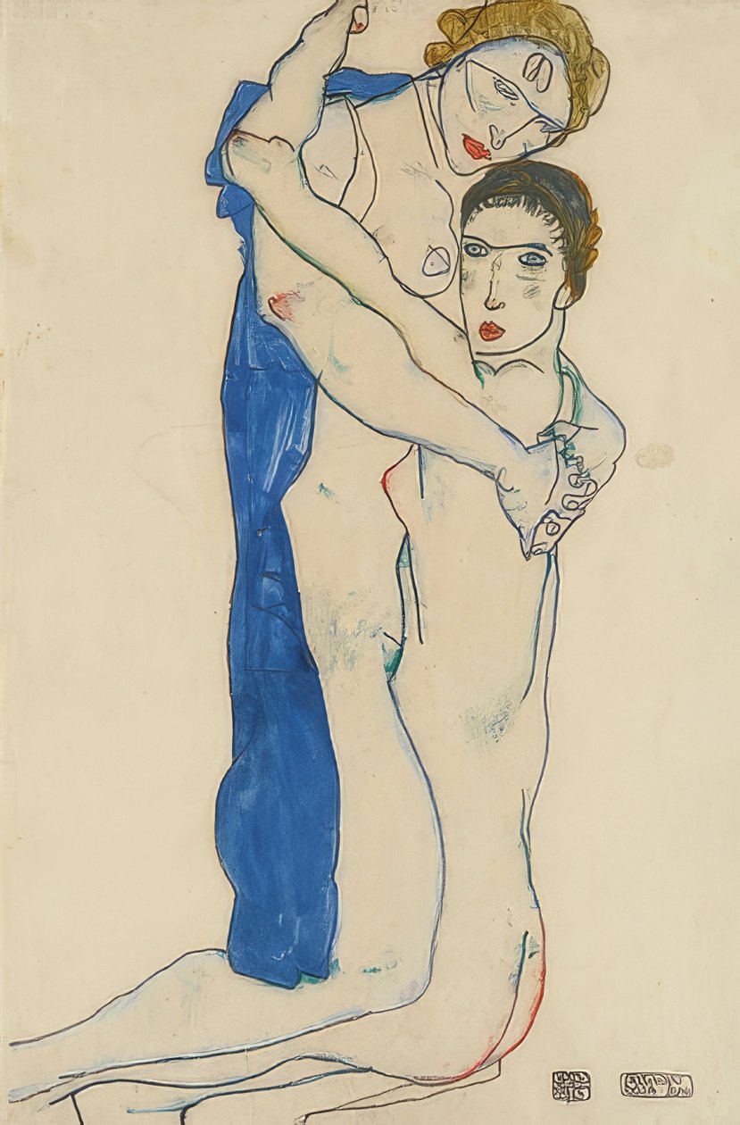 女朋友，粉蓝色。 1913年 作者 埃贡·席勒（Egon Schiele）