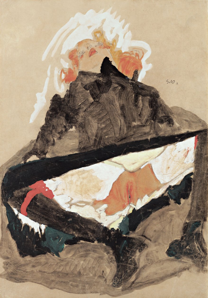 黑裙子的女孩，双腿张开，1910年 作者 埃贡·席勒（Egon Schiele）