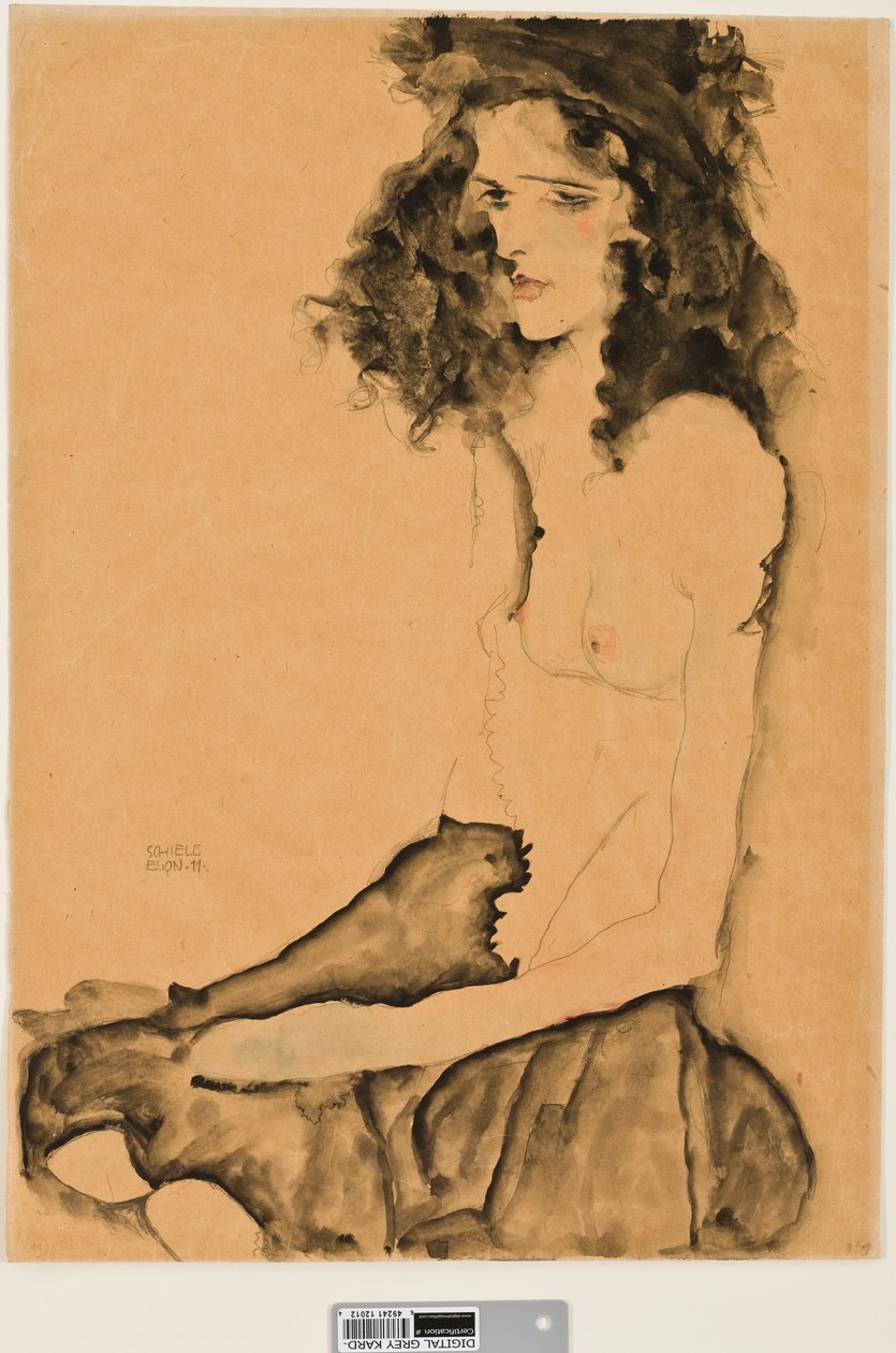 黑头发的女孩，1911年（wc和石墨铅笔在纸上） 作者 埃贡·席勒（Egon Schiele）