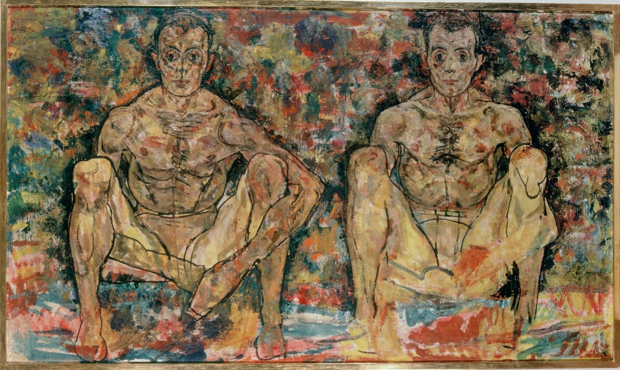 蹲着的男性夫妇... 作者 埃贡·席勒（Egon Schiele）