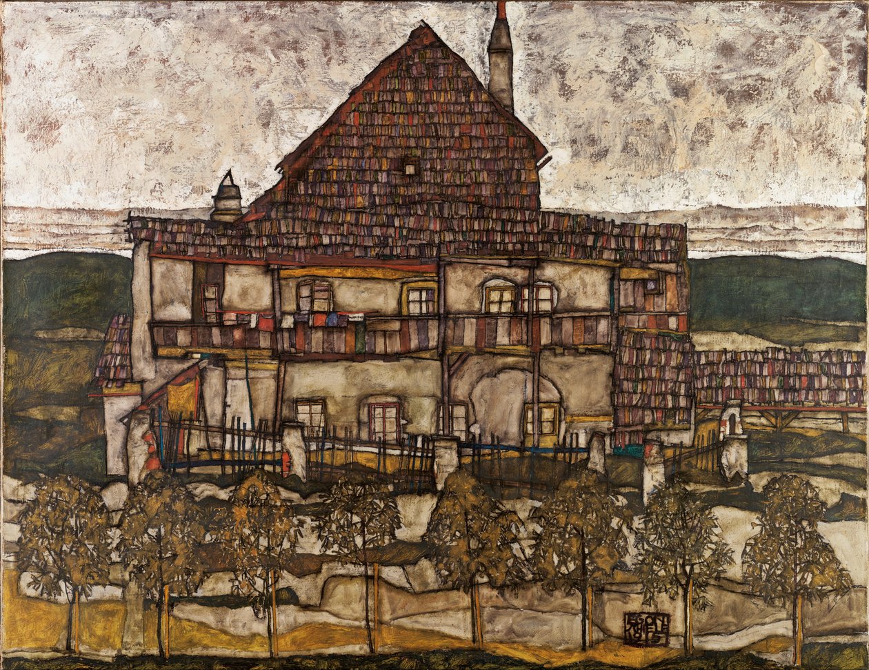 有瓦片屋顶的房子（老房子 II） - 席勒, 埃贡（1890-1918） - 1911 - 布面油画 - 110x140 - 维也纳利奥波德博物馆 作者 埃贡·席勒（Egon Schiele）