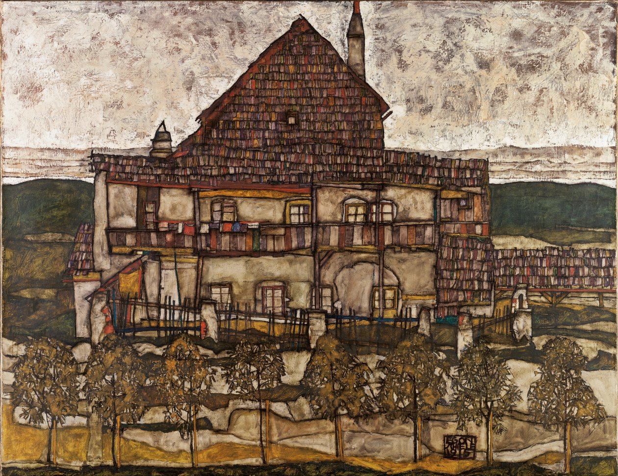 带瓦屋顶的房屋II，1911年 作者 埃贡·席勒（Egon Schiele）