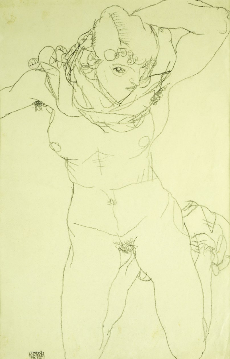 从正面跪着裸体； 1914年从正面跪下 作者 埃贡·席勒（Egon Schiele）
