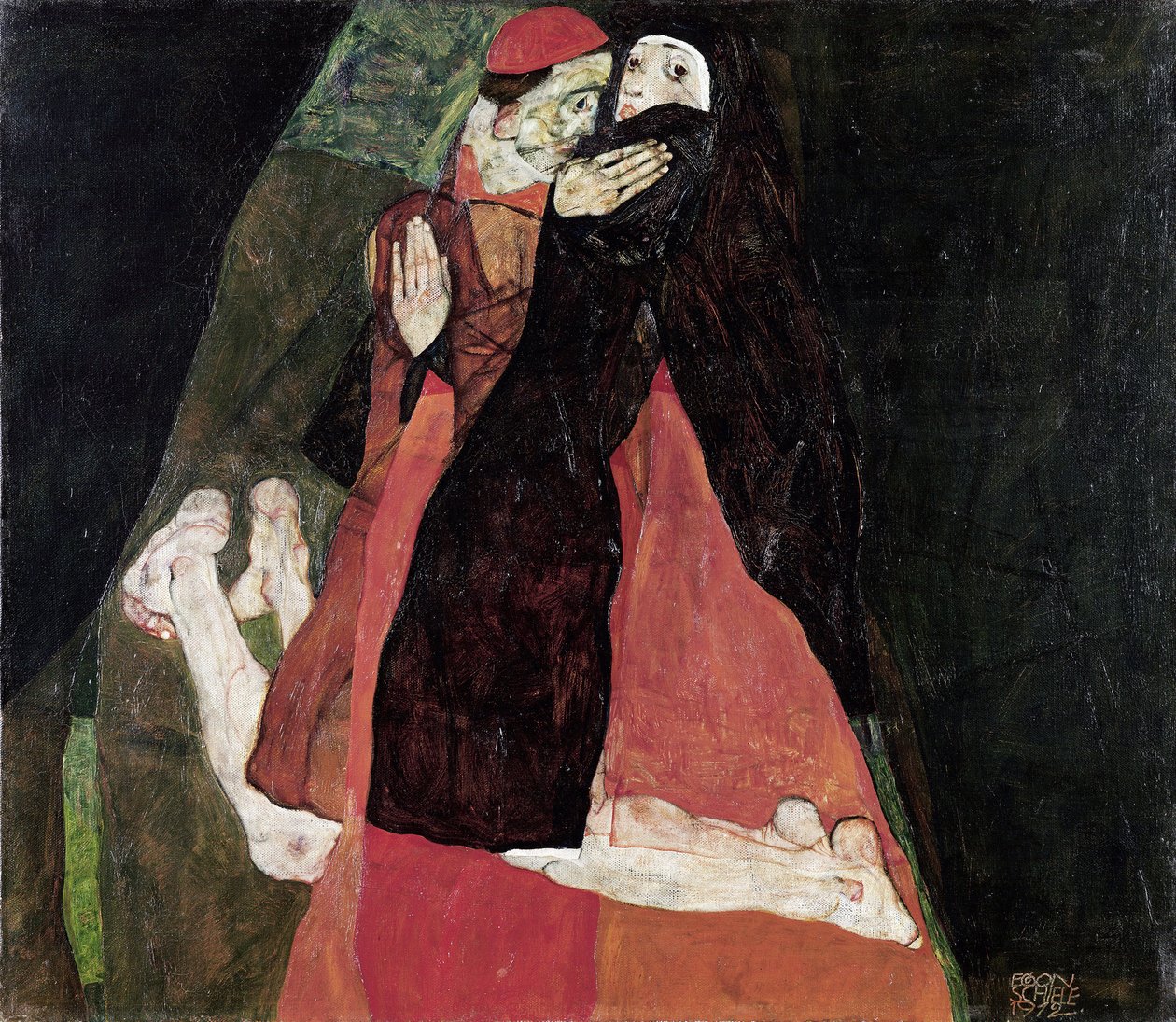 "红衣主教与修女》 埃贡-席勒（1890-1918 年）绘画作品 1912 年 维也纳利奥波德博物馆 作者 埃贡·席勒（Egon Schiele）