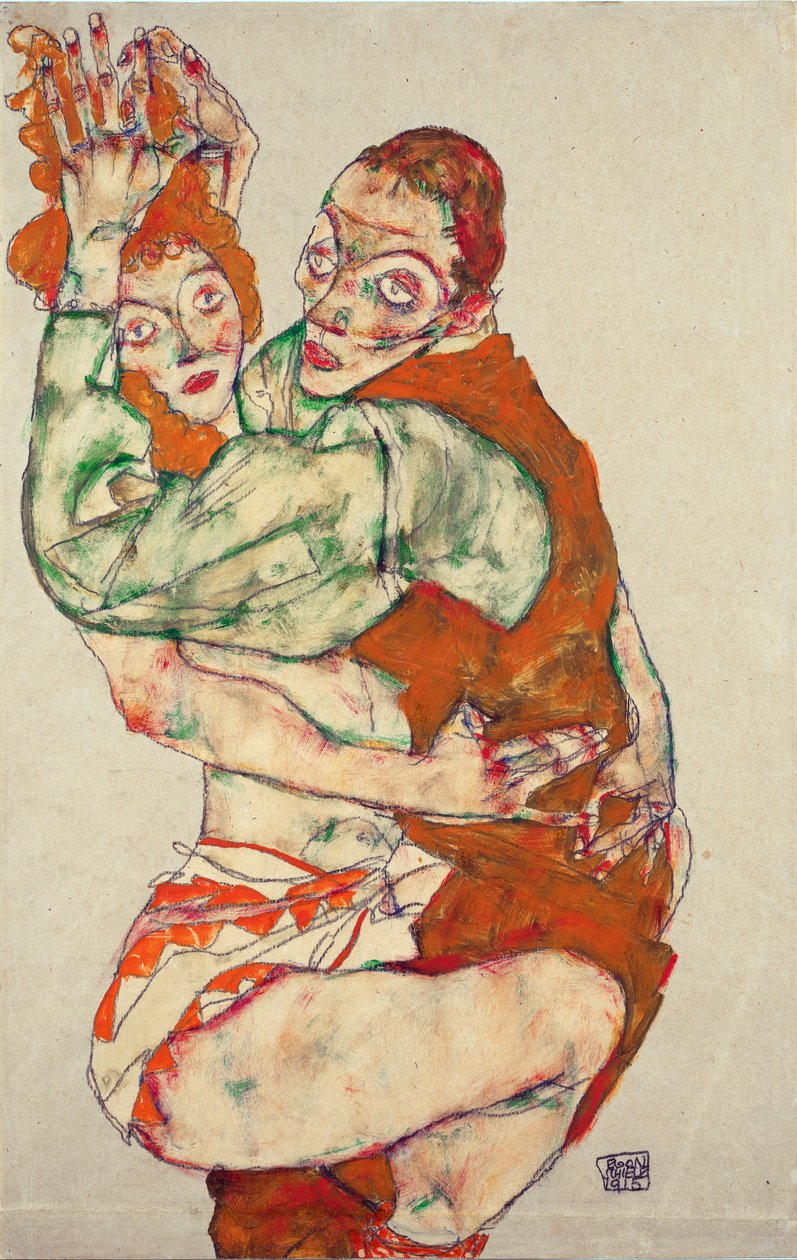 做爱 - 席勒, 埃贡 (1890-1918) - 1915 - 纸上黑色粉笔、水粉画 - 49,6x31,7 - 维也纳利奥波德博物馆 作者 埃贡·席勒（Egon Schiele）