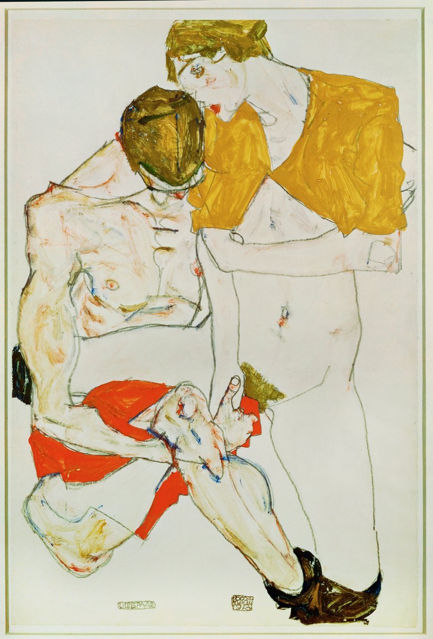情人（水粉、水彩和铅笔） 作者 埃贡·席勒（Egon Schiele）