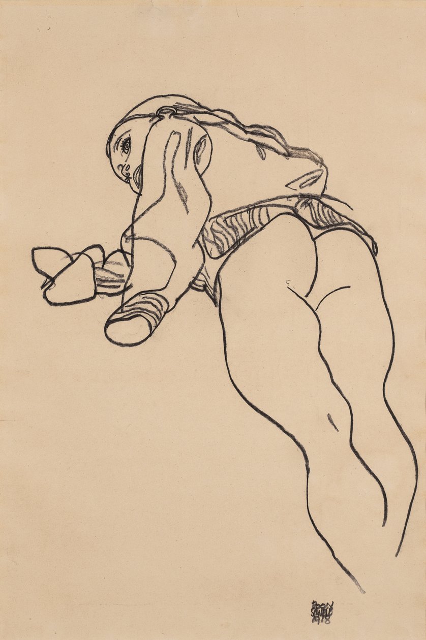 躺下斜倚，1918年 作者 埃贡·席勒（Egon Schiele）