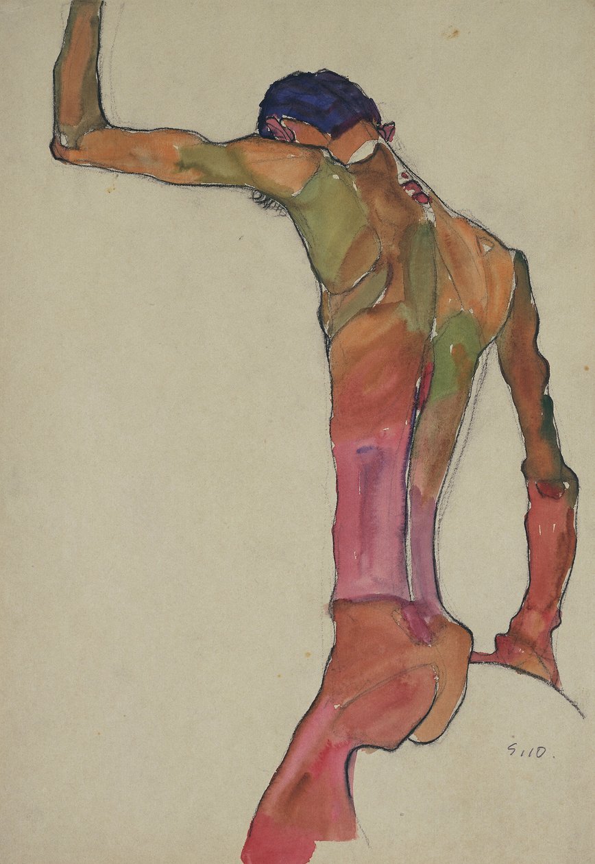 举起手臂的男性裸体 作者 埃贡·席勒（Egon Schiele）