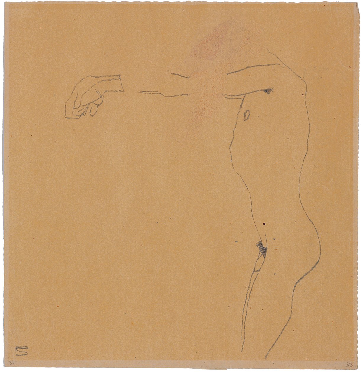 男性裸体，双臂向左举，1909年 作者 埃贡·席勒（Egon Schiele）
