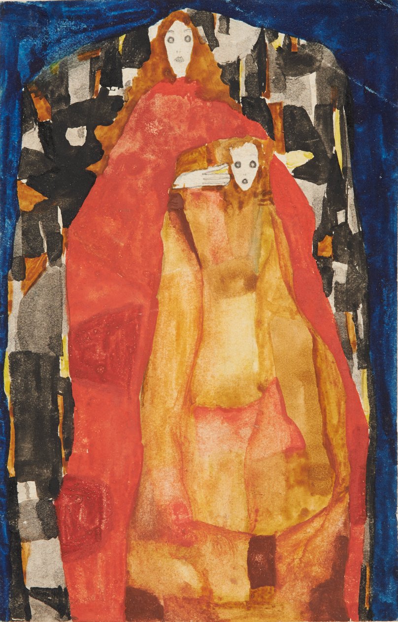 母亲带着孩子的红色外套，1911年。 作者 埃贡·席勒（Egon Schiele）