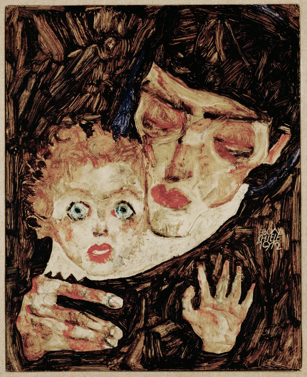 Mutter und Kind II（木板油画） 作者 埃贡·席勒（Egon Schiele）