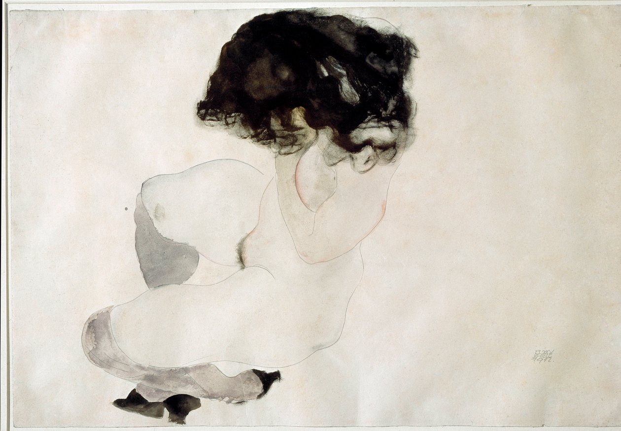 裸体蹲。由Egon Schiele绘制 作者 埃贡·席勒（Egon Schiele）