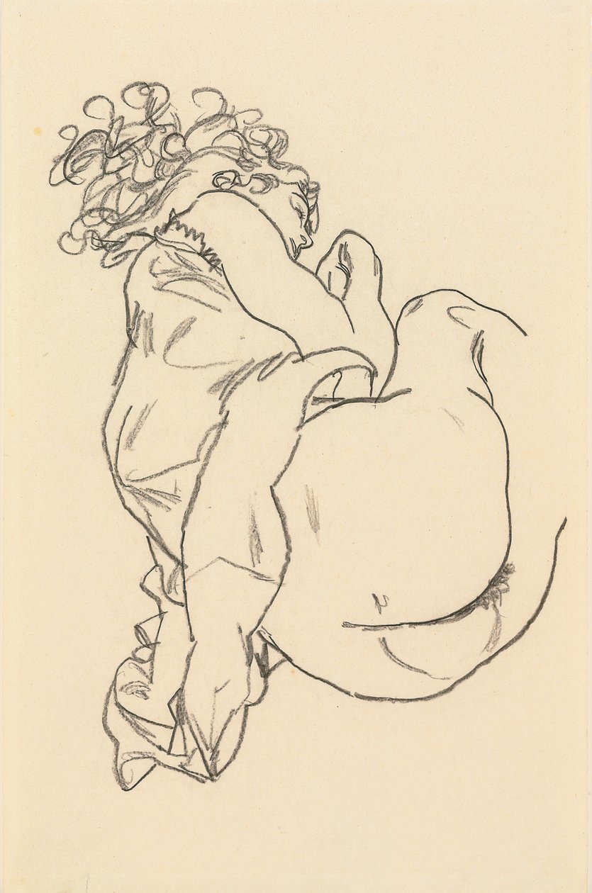 裸体躺着；斜倚，1917年 作者 埃贡·席勒（Egon Schiele）