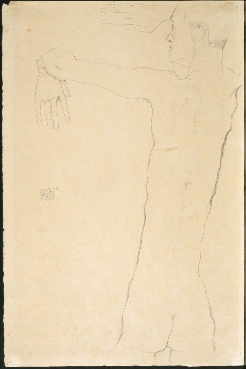 高举双臂的裸体男子（右图） 作者 埃贡·席勒（Egon Schiele）