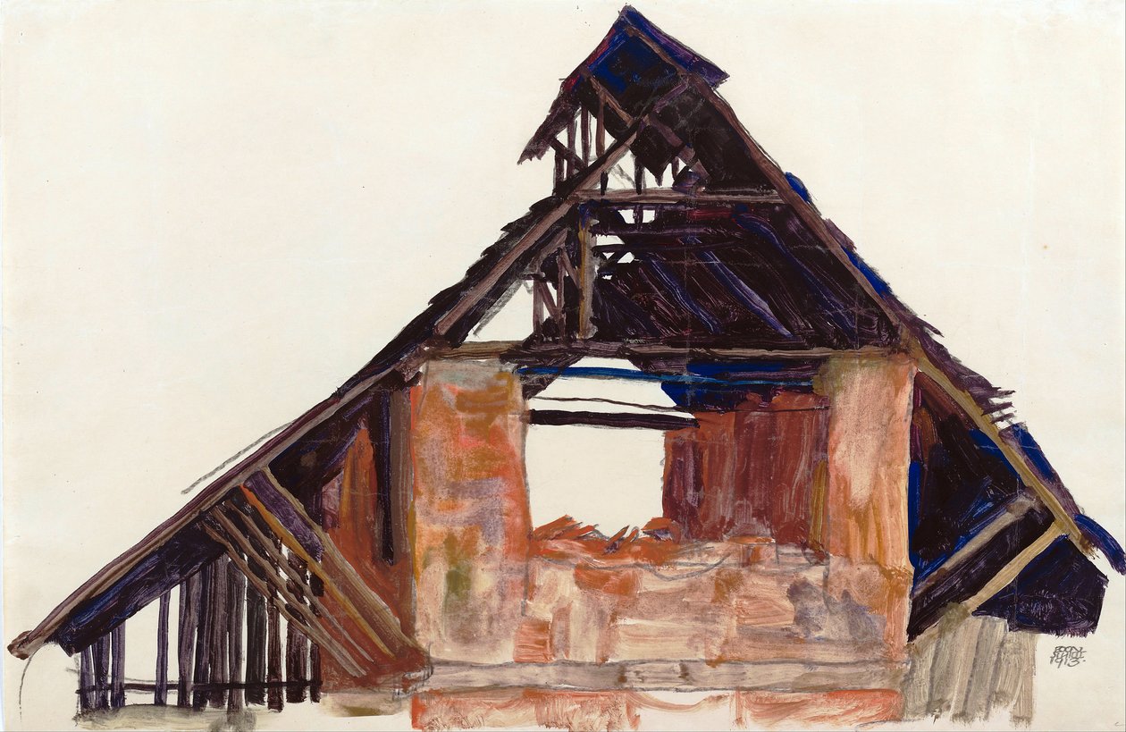 Old Gable (vieux gable) - Schiele, Egon (1890-1918) - 1913 - 纸上水粉画 - 32x48.6 - 维也纳利奥波德博物馆 作者 埃贡·席勒（Egon Schiele）