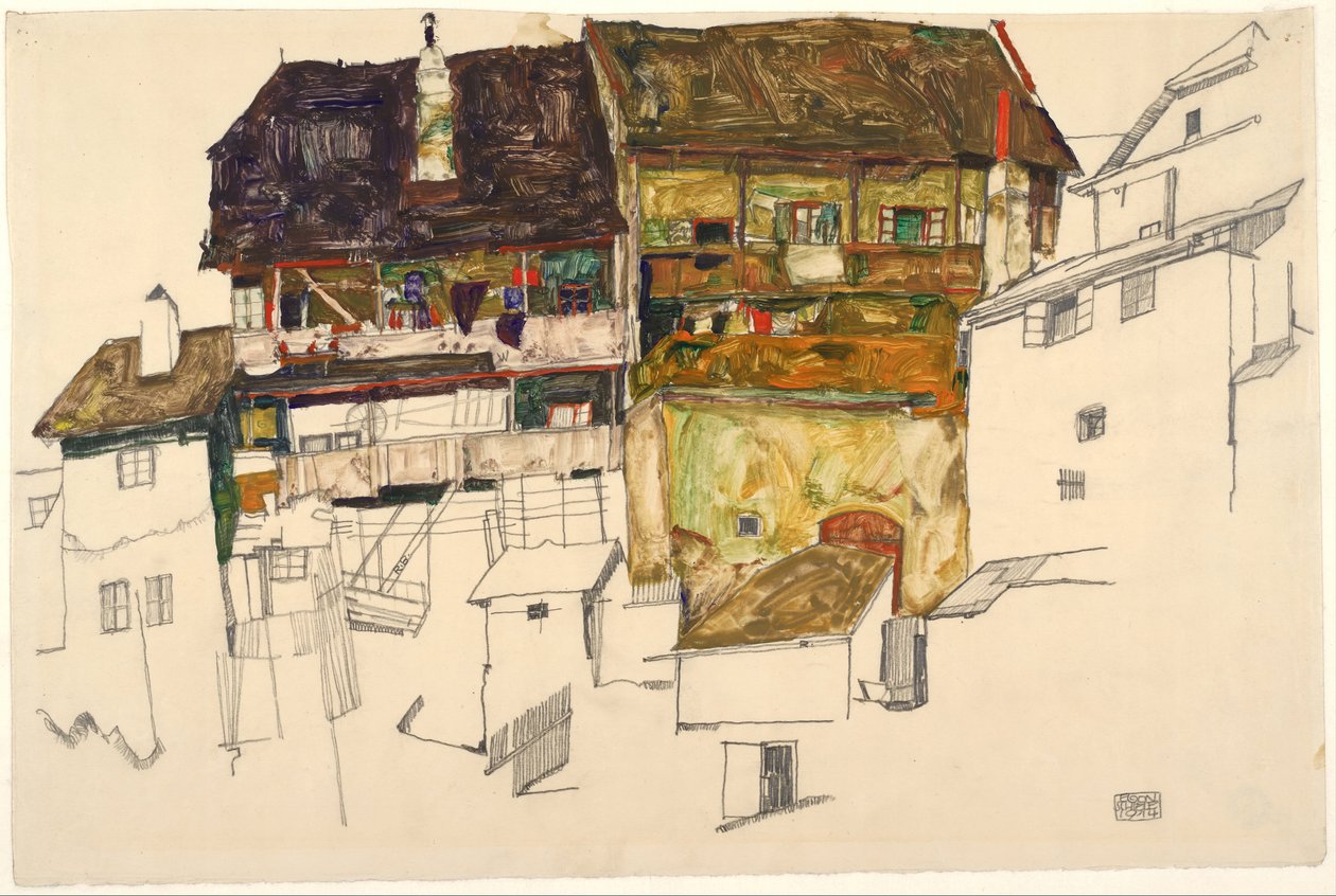1914年在克鲁玛的老房子 作者 埃贡·席勒（Egon Schiele）