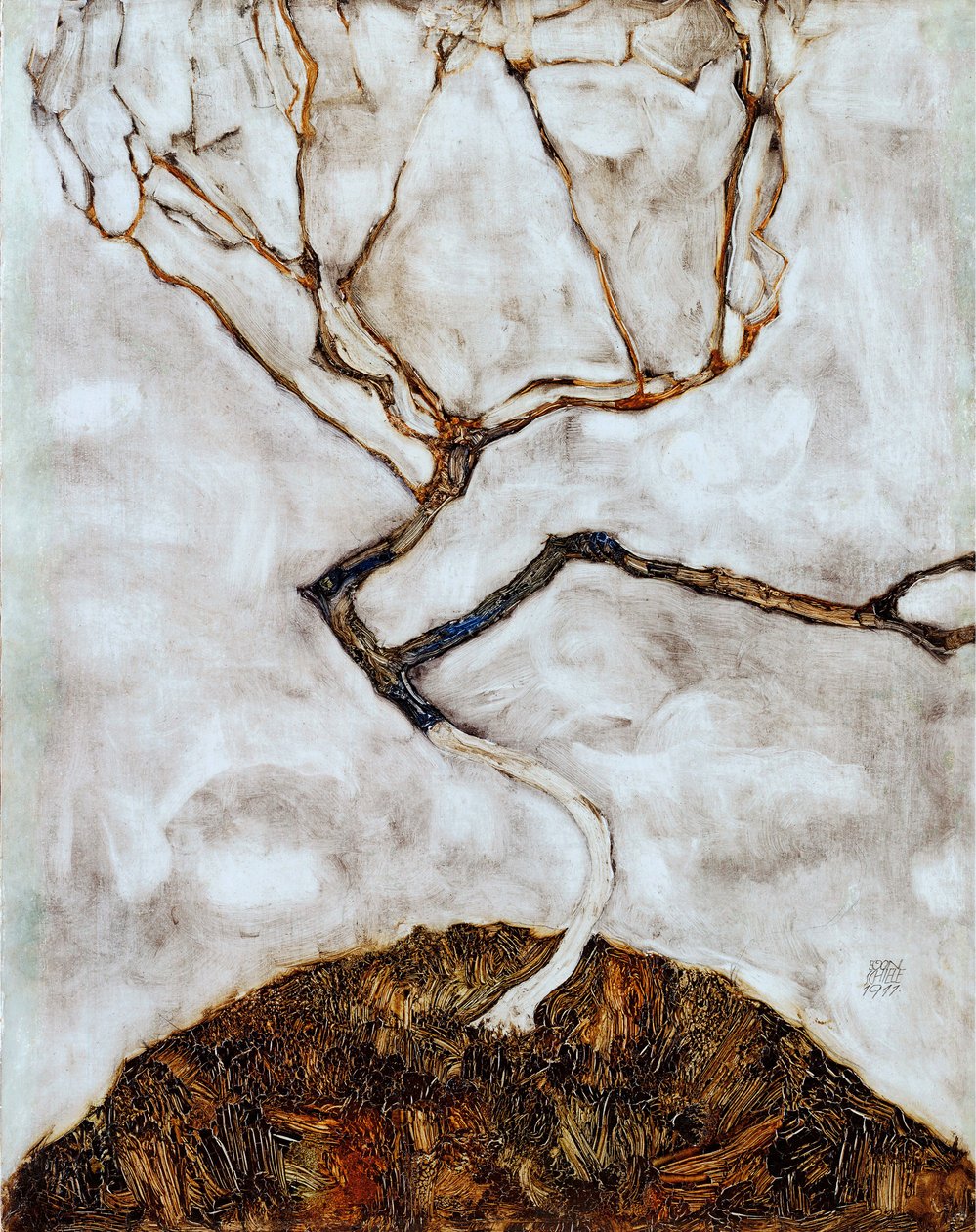深秋的小树 - 埃贡-席勒（1890-1918 年）布面油画（42x33.5 厘米） 作者 埃贡·席勒（Egon Schiele）