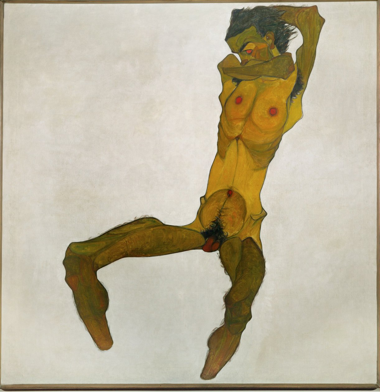 肖像，裸体（黑色粉笔、水彩和纸上人体彩绘） 作者 埃贡·席勒（Egon Schiele）