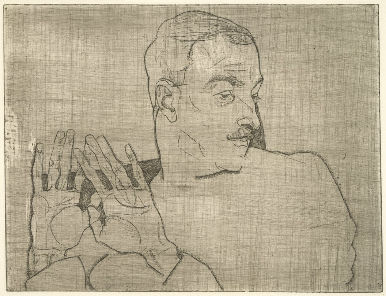 Arthur Roessler的肖像，1914年（干点） 作者 埃贡·席勒（Egon Schiele）
