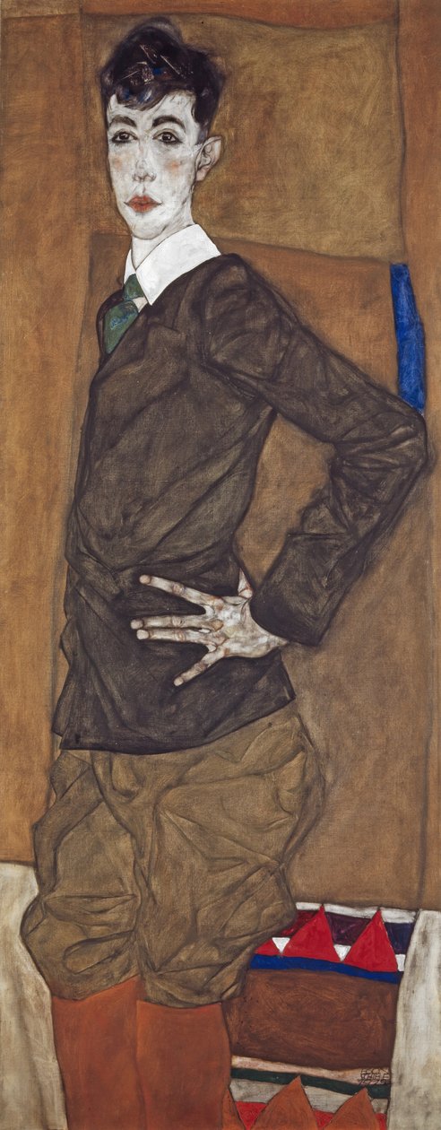 Erich Lederer的肖像，1912-13（画布上的油和水粉） 作者 埃贡·席勒（Egon Schiele）