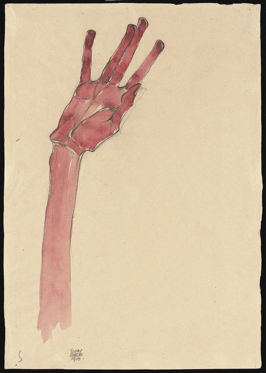举起的红手，1910年 作者 埃贡·席勒（Egon Schiele）
