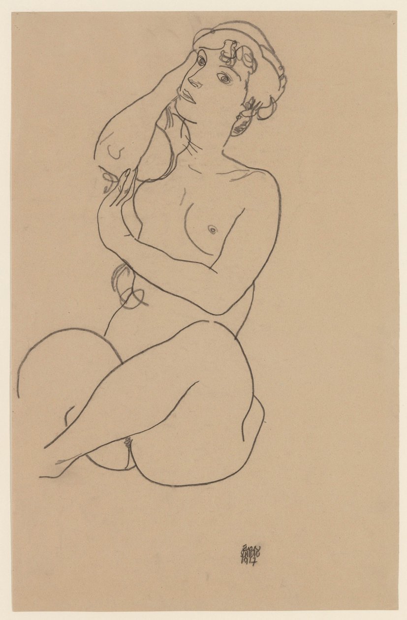 斜倚裸体，1917年 作者 埃贡·席勒（Egon Schiele）