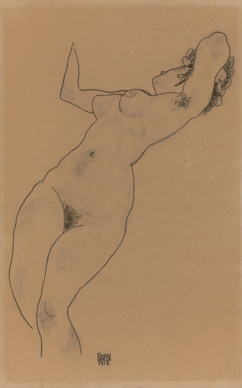 斜倚裸体说谎的行为，1918年 作者 埃贡·席勒（Egon Schiele）