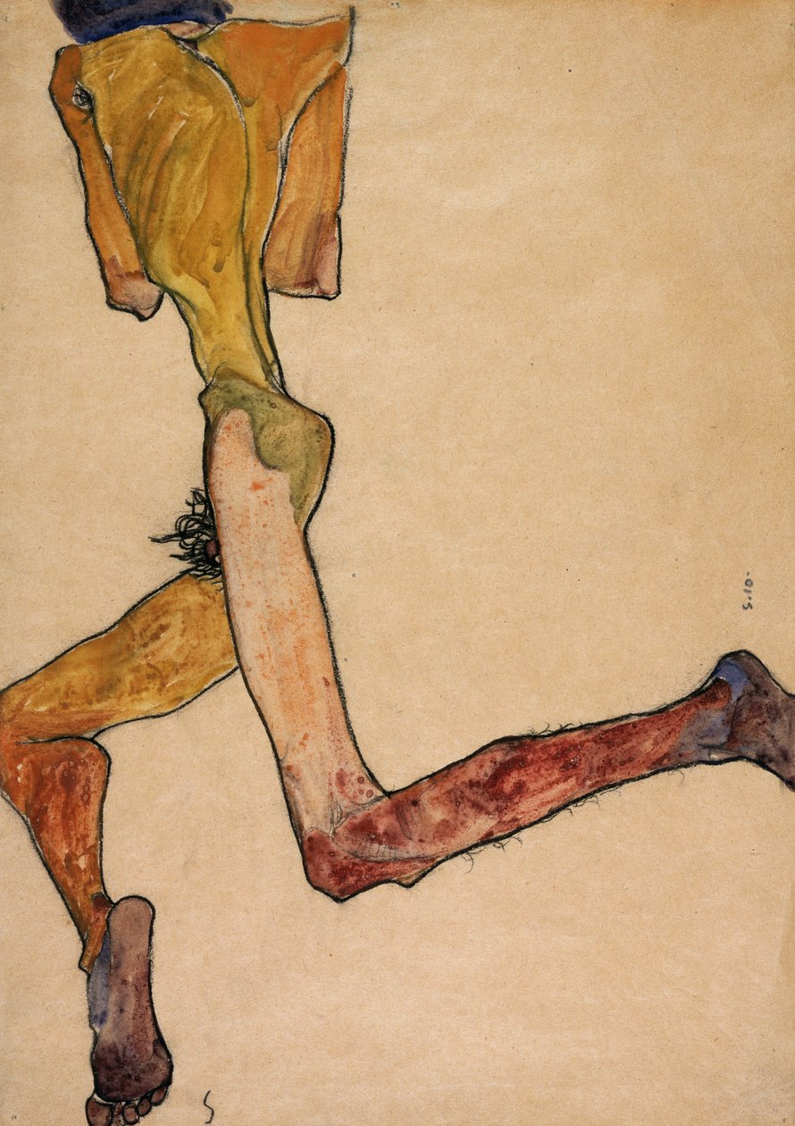 斜倚的裸体男人，1910年 作者 埃贡·席勒（Egon Schiele）