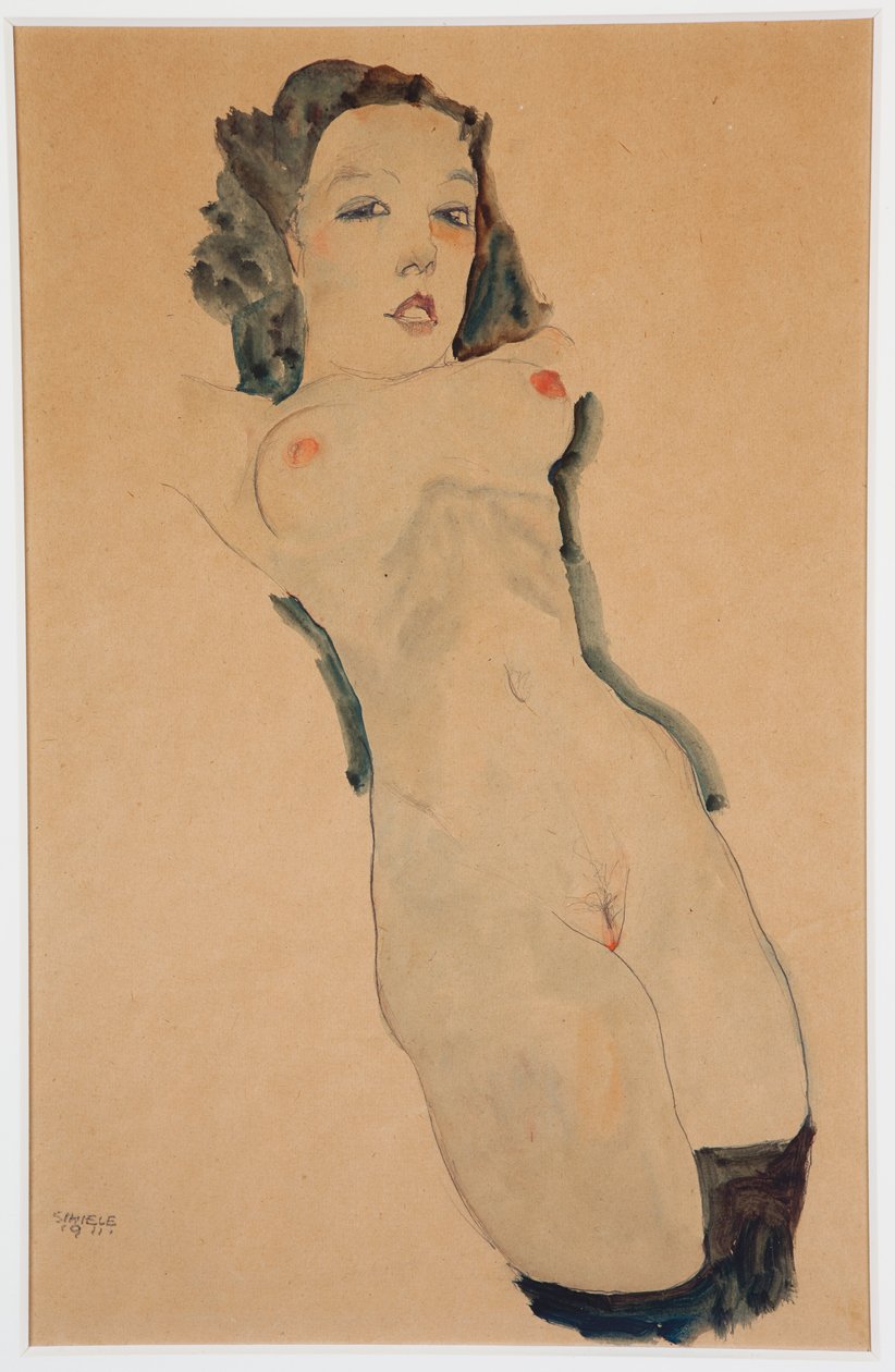 黑色长袜斜躺裸体；裸体裸体，黑色长袜，1911年 作者 埃贡·席勒（Egon Schiele）