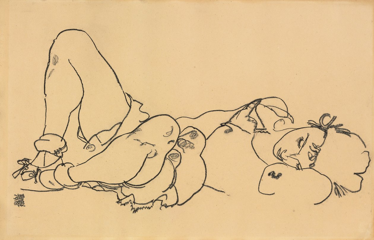斜倚的女人斜倚，1918年 作者 埃贡·席勒（Egon Schiele）