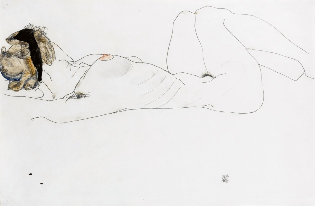 斜倚女性裸体，1912年 作者 埃贡·席勒（Egon Schiele）