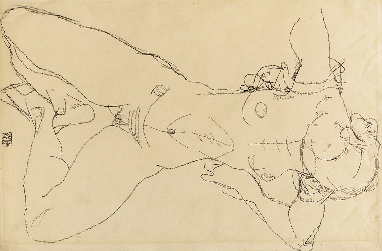 斜倚女性裸体，1914年 作者 埃贡·席勒（Egon Schiele）