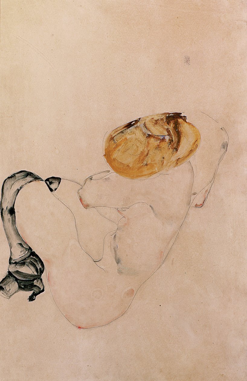 害怕，蹲下的年轻女孩，1912年 作者 埃贡·席勒（Egon Schiele）