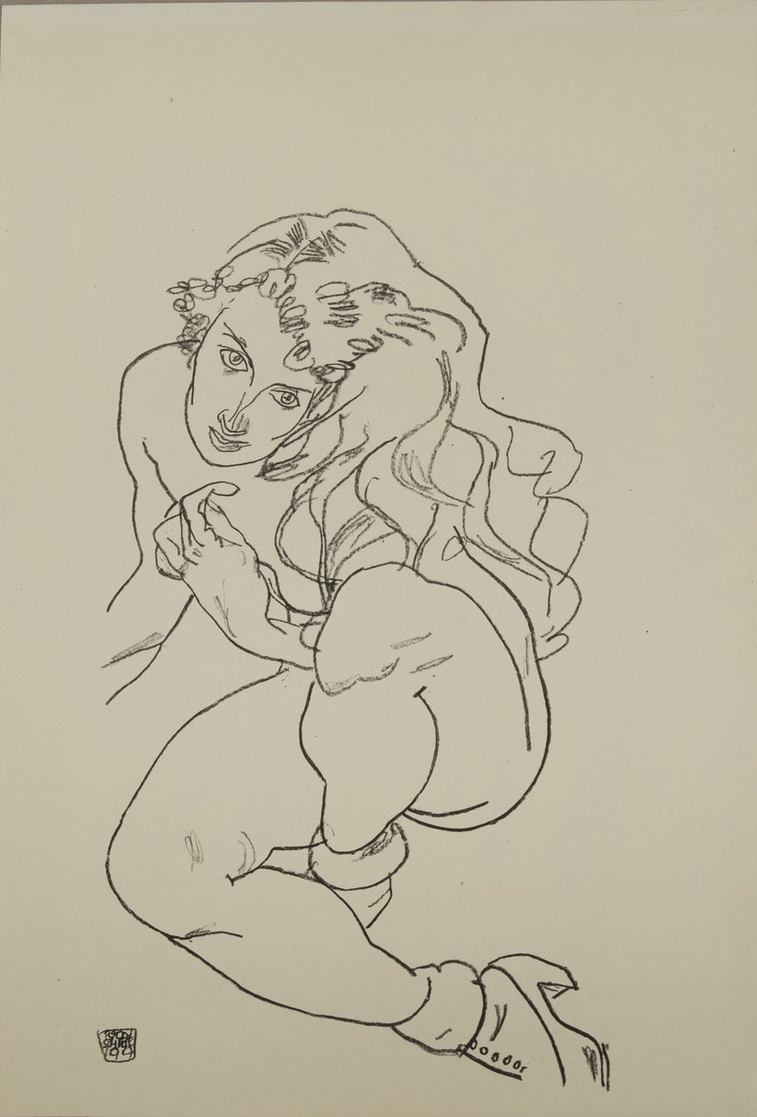 裸体坐像，1917年 作者 埃贡·席勒（Egon Schiele）