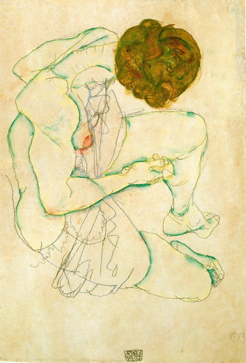 坐着的裸体女人，1914年 作者 埃贡·席勒（Egon Schiele）