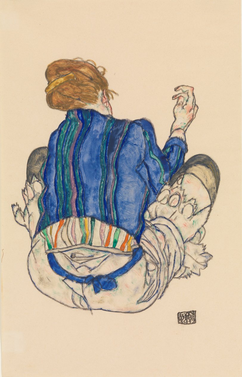 坐着的女人，后视图，1917年。 作者 埃贡·席勒（Egon Schiele）