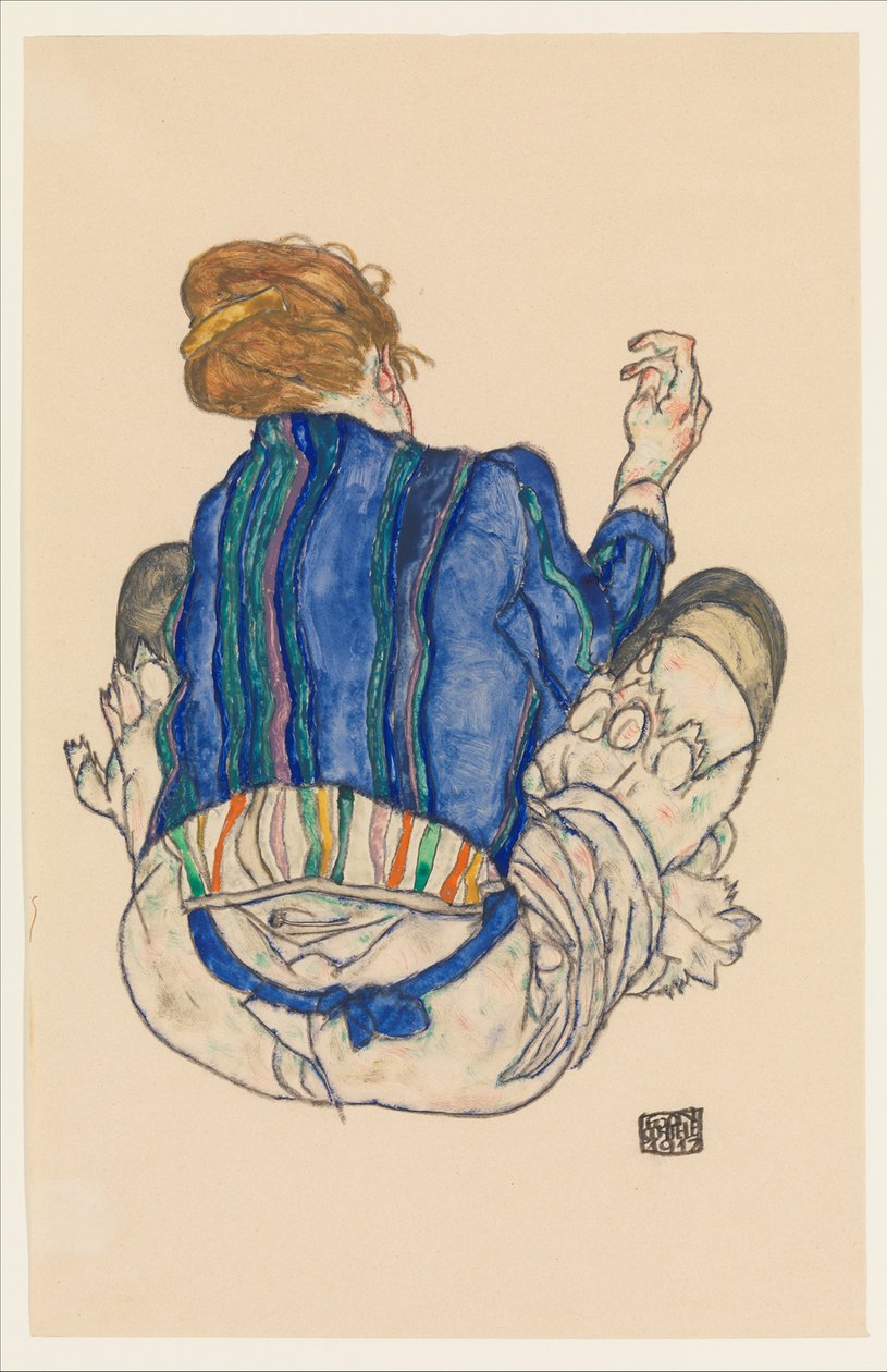 坐着的女人，后视图，1917年 作者 埃贡·席勒（Egon Schiele）