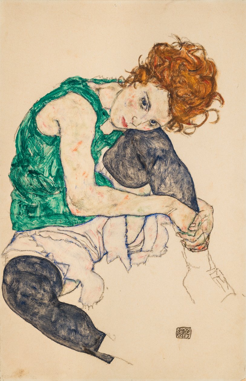 1917年坐着膝盖的女人 作者 埃贡·席勒（Egon Schiele）
