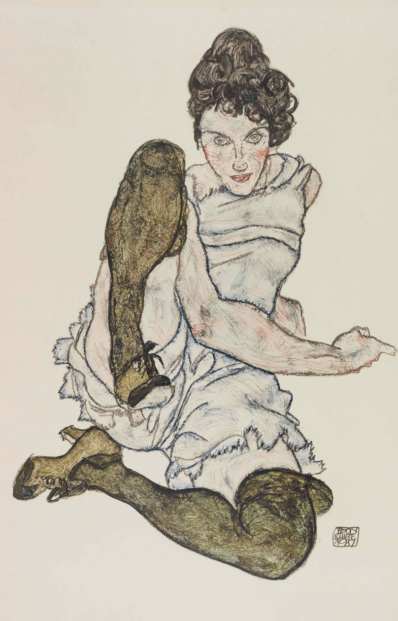 坐着的女人，腿被拉起来，1917年。 作者 埃贡·席勒（Egon Schiele）