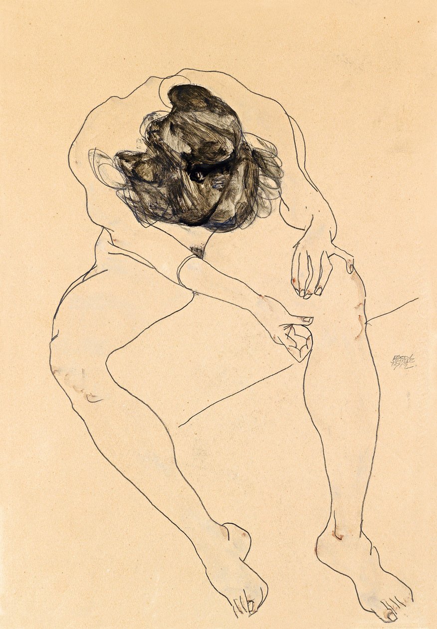 裸体女性坐像，1912年 作者 埃贡·席勒（Egon Schiele）