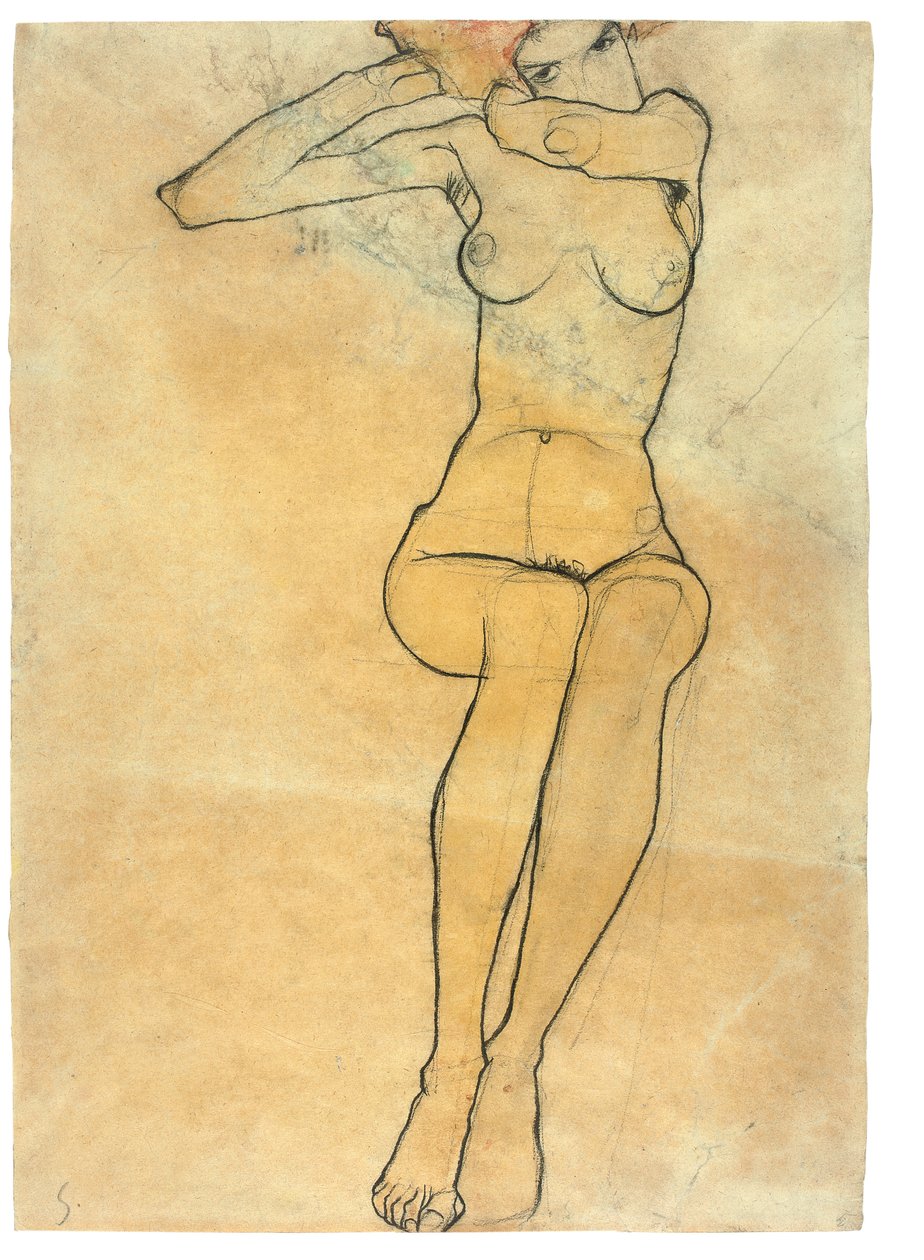 裸体坐像，1910年 作者 埃贡·席勒（Egon Schiele）