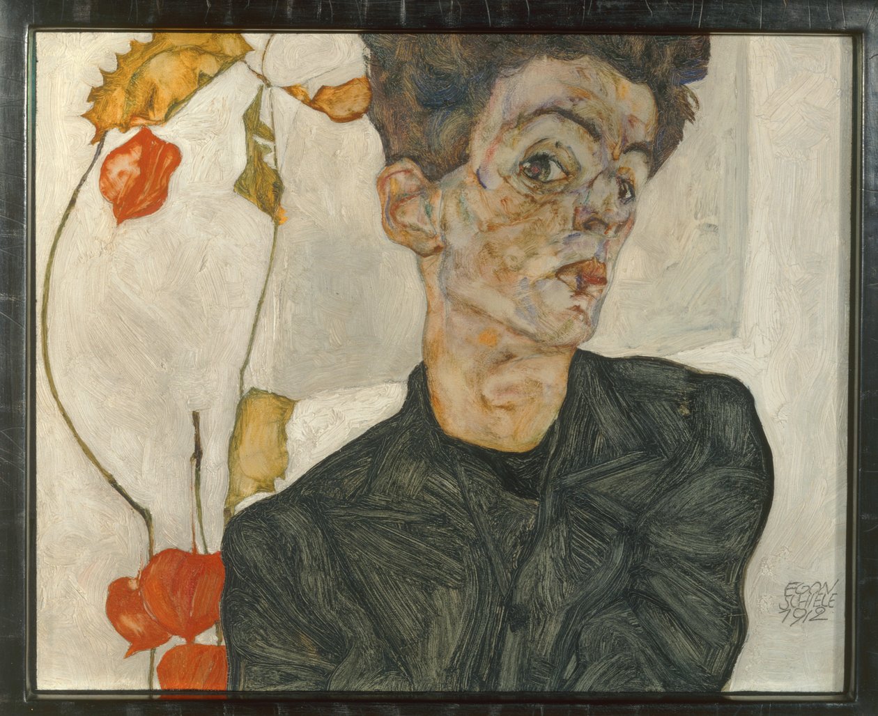 带灯笼果实的自画像...(布面油画和水彩画） 作者 埃贡·席勒（Egon Schiele）