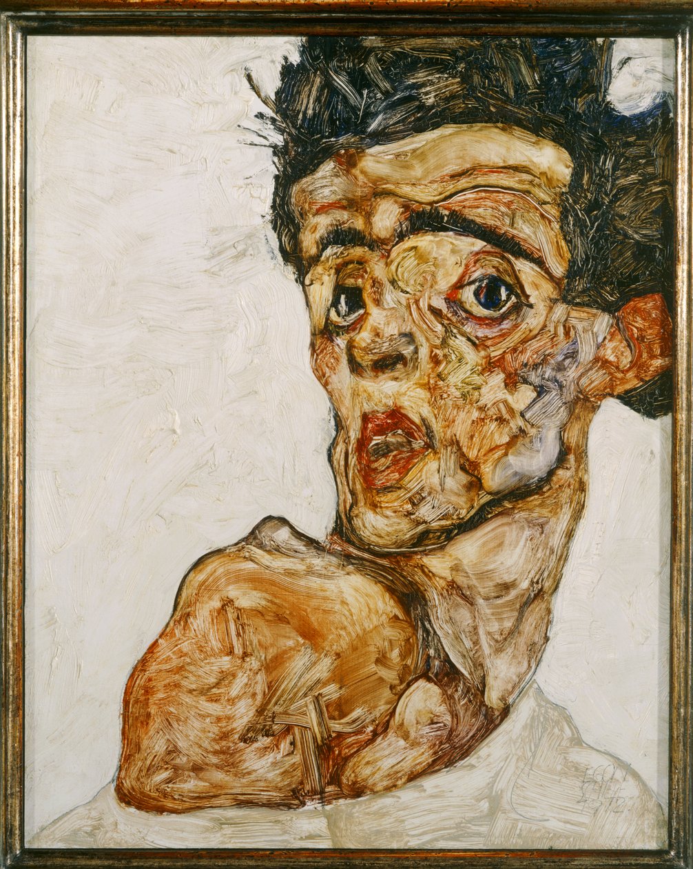 露肩自画像 作者 埃贡·席勒（Egon Schiele）