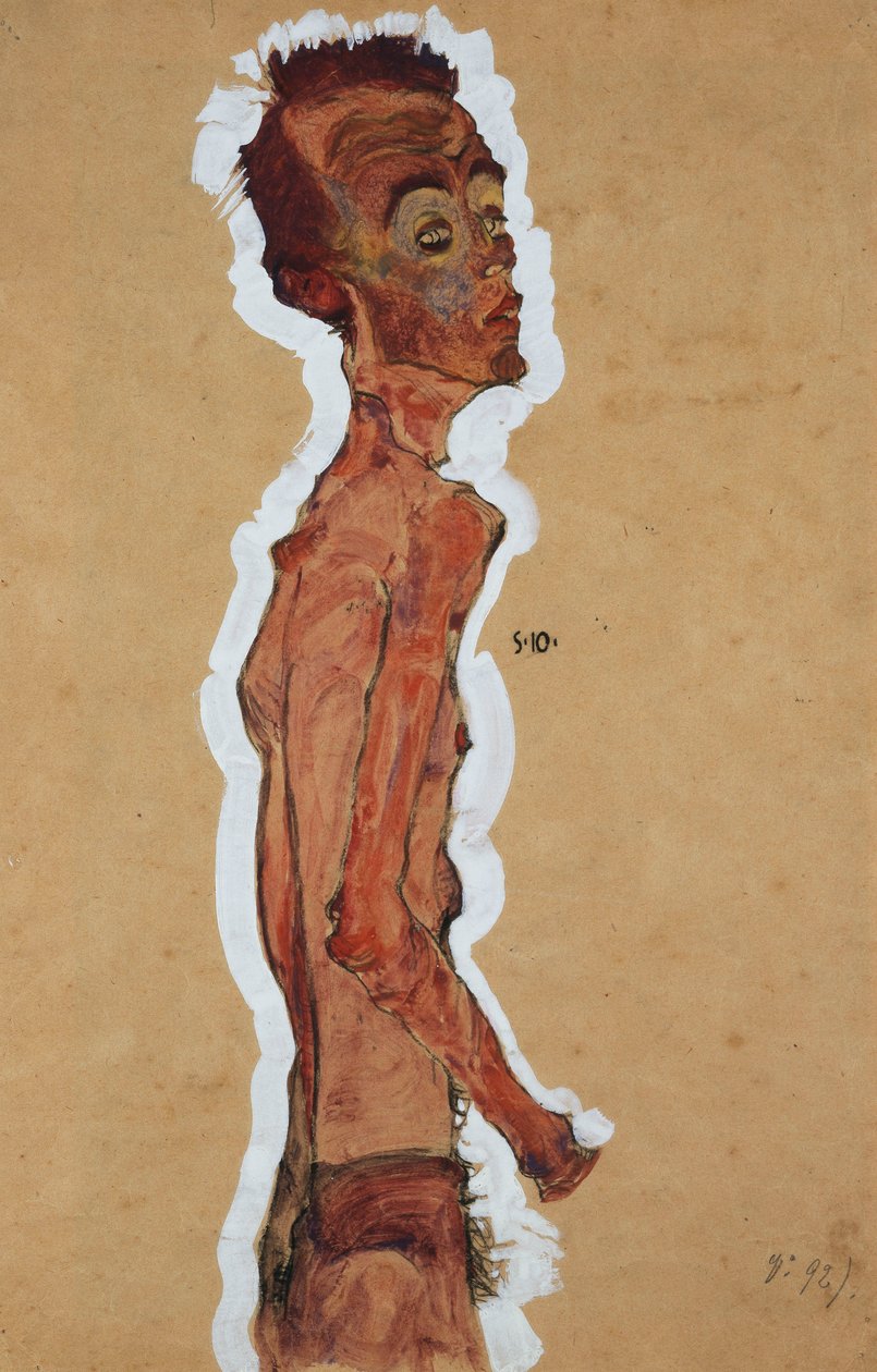 自画像，1910年 作者 埃贡·席勒（Egon Schiele）