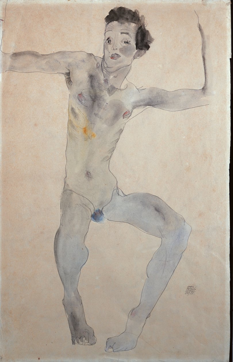 自画像，1911年 作者 埃贡·席勒（Egon Schiele）