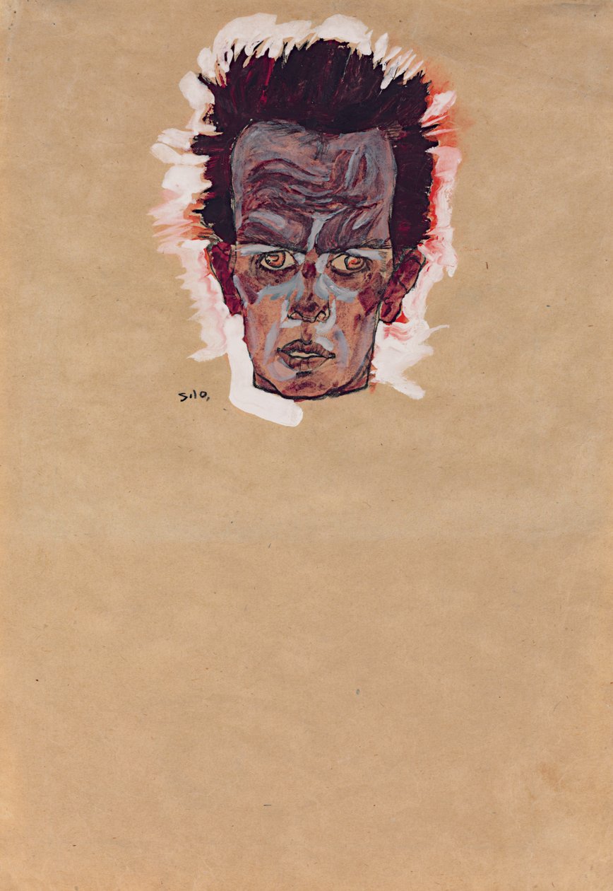 自画像，头部；自画像，头像，1910年 作者 埃贡·席勒（Egon Schiele）