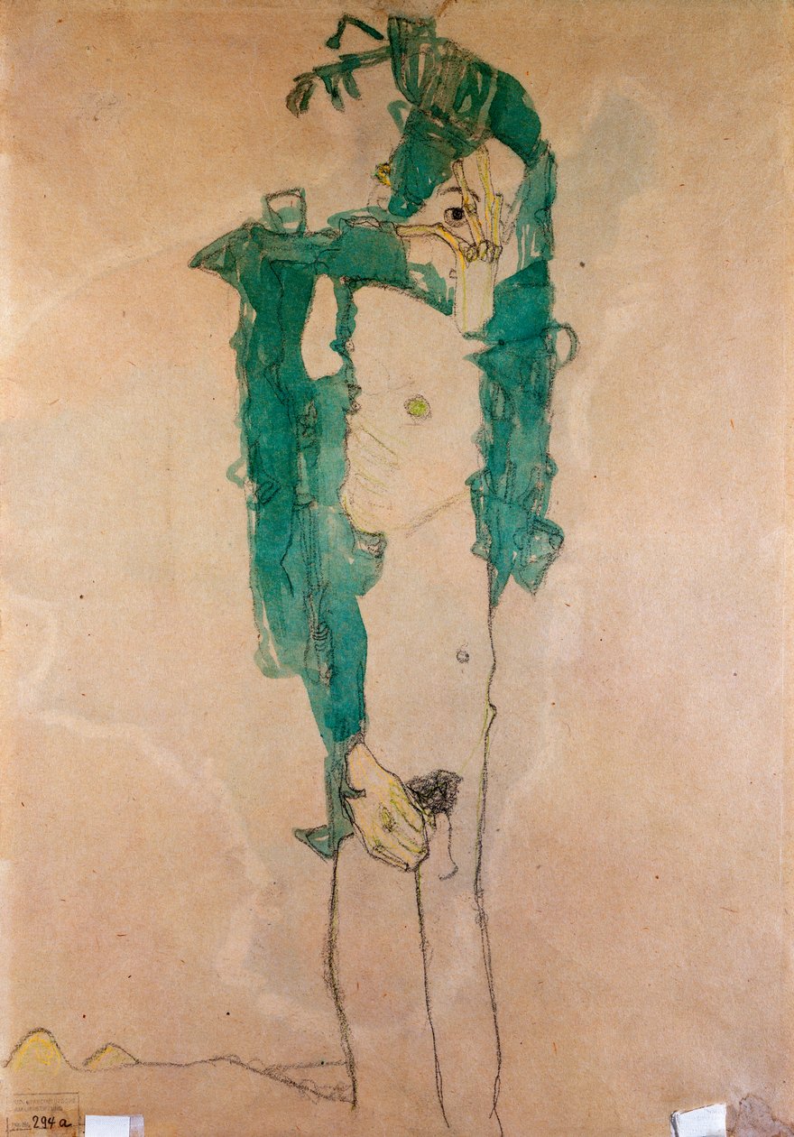 自画像，约1910年 作者 埃贡·席勒（Egon Schiele）