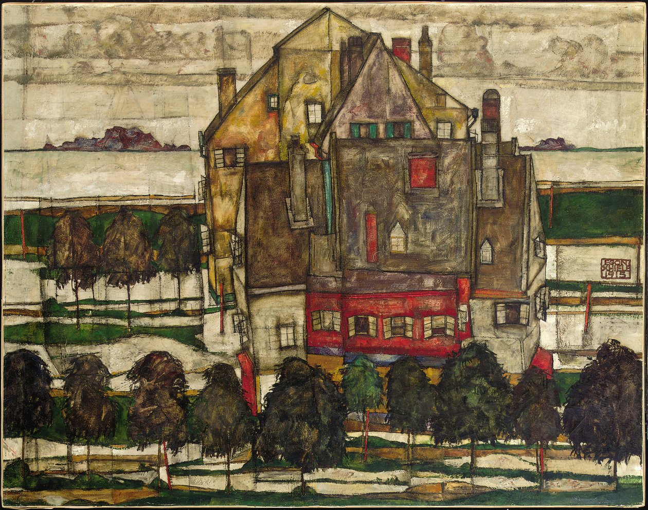 单独的房屋（有山的房屋）；Einzelne Hauser（Hauser mit Bergen）。 作者 埃贡·席勒（Egon Schiele）